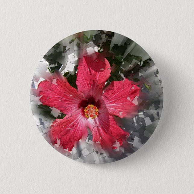 Red Hibiscus 2 Inch Round Button (Front)