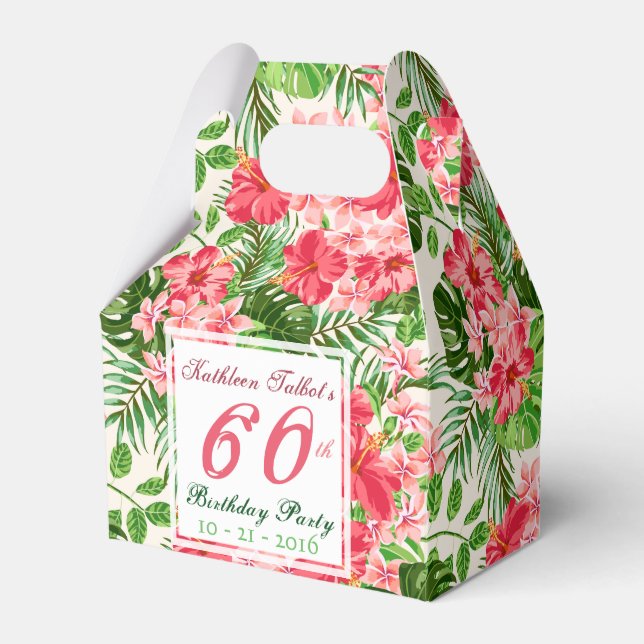 Red Hibiscus 60th Birthday Party Favour Box (Front Side)