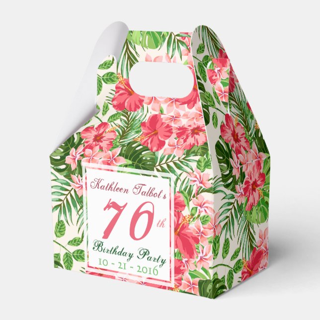 Red Hibiscus 70th Birthday Party Favour Box (Front Side)
