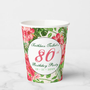 Red Hibiscus 80th Birthday Party Paper Cup