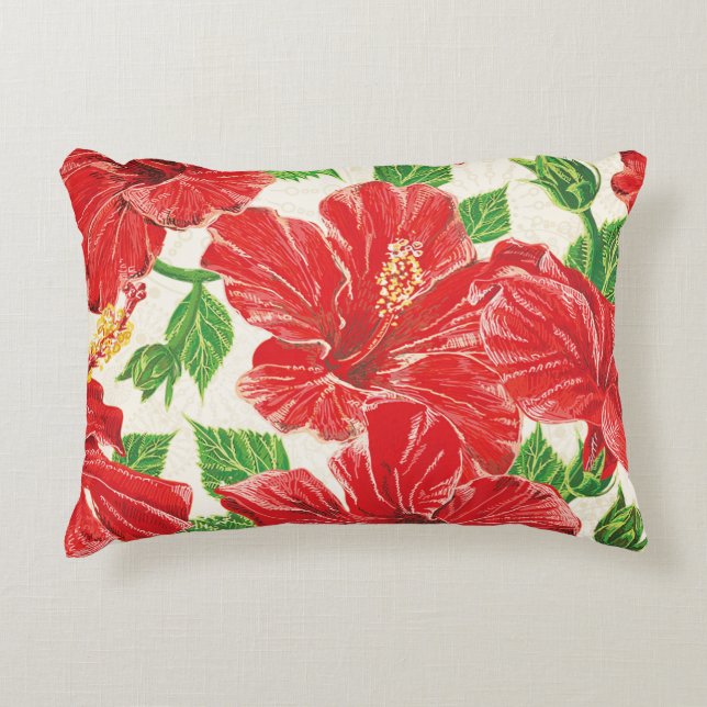 Red Hibiscus Accent Pillow (Front)