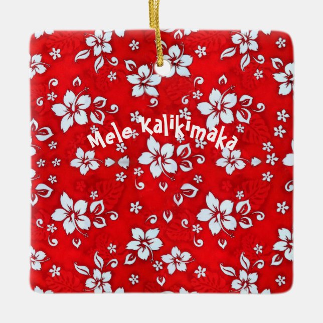 Red Hibiscus Aloha Shirt Square Ornament (Front)