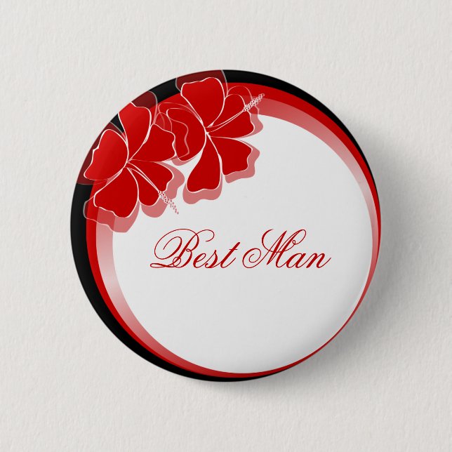 Red Hibiscus Best Man Badge 2 Inch Round Button (Front)