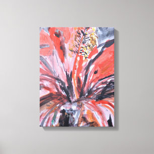 Red Hibiscus Blossom Expressionist Canvas Print