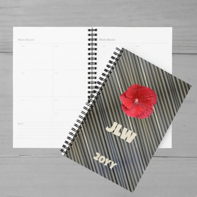 Red Hibiscus Bold Modern Striped Smokey Grey Planner (Creator Uploaded)
