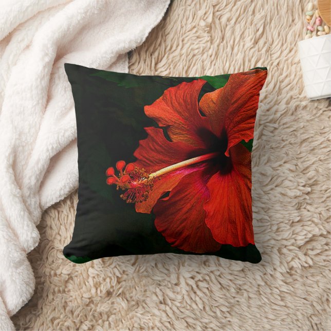 Red Hibiscus Decorative Pillow (Blanket)