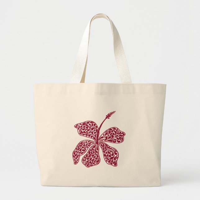 Red Hibiscus Floral Large Tote Bag (Front)