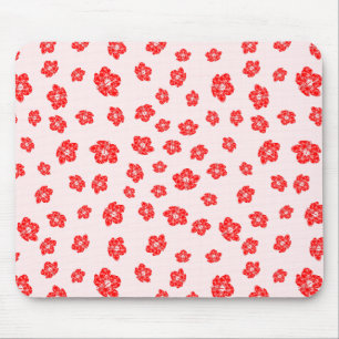 Red Hibiscus Floral Mouse Pad