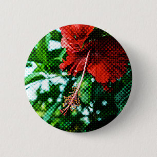 Red Hibiscus Flower 2 Inch Round Button