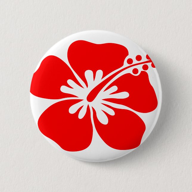 Red hibiscus flower 2 inch round button (Front)