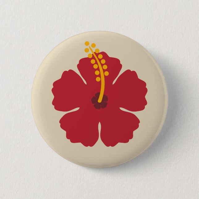 Red Hibiscus Flower 2 Inch Round Button (Front)