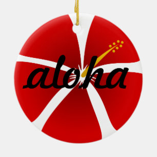 Red Hibiscus Flower Aloha Christmas Ornament