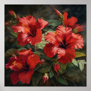 Red Hibiscus Flower Art Print Poster