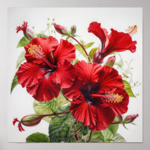 Red Hibiscus Flower Art Print Poster