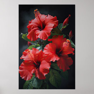 Red Hibiscus Flower Art Print Poster