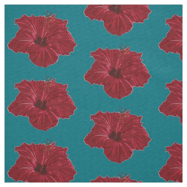 Red Hibiscus flower Fabric (Swatch)