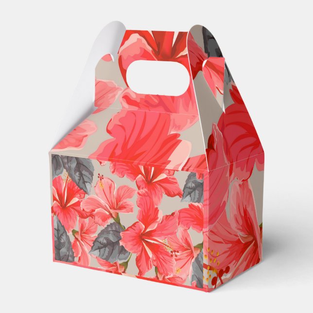 Red Hibiscus Flower Favor Box (Front Side)