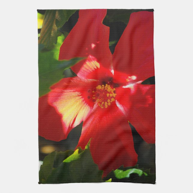 Red Hibiscus Flower in Sunlight Kitchen Towel (Vertical)
