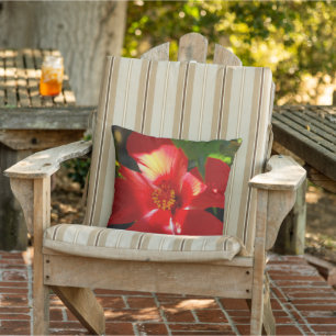 Red Hibiscus Flower in Sunlight Outdoor Pillow