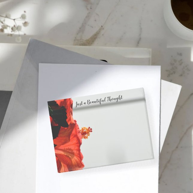 Red Hibiscus Flower Just Beautiful Thoughts Grey Post-it Notes (Creator Uploaded)