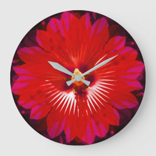 Red Hibiscus Flower Kaleidoscope,  Large Clock