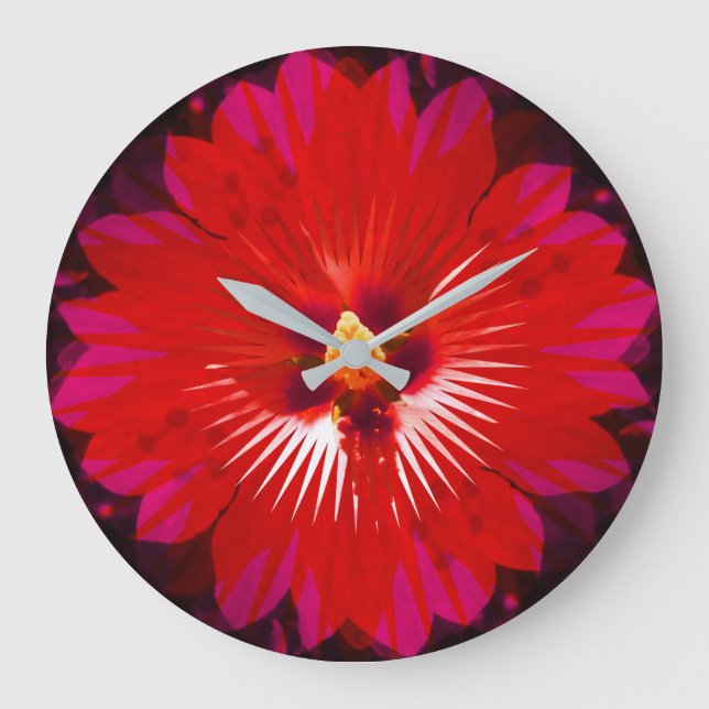 Red Hibiscus Flower Kaleidoscope,  Large Clock (Front)