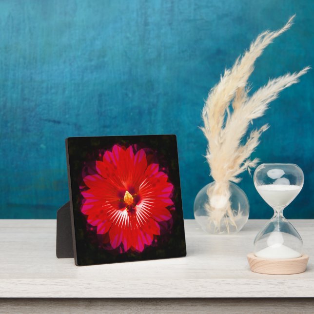 Red Hibiscus Flower Kaleidoscope, Plaque (Insitu)