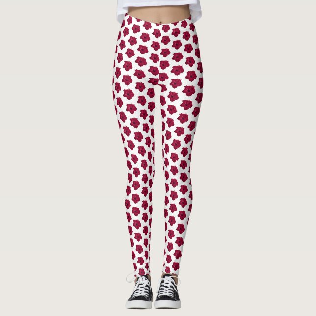Red Hibiscus flower Leggings (Front)