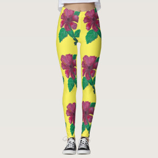 red hibiscus flower leggings