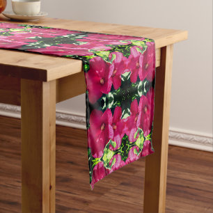 Red Hibiscus Flower Pair Abstract Pattern  Short Table Runner