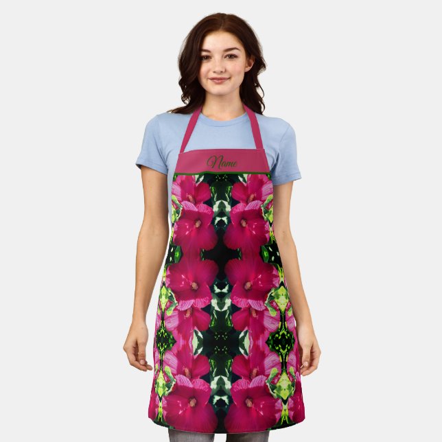 Red Hibiscus Flower Pair Abstract Personalized  Apron (Worn)