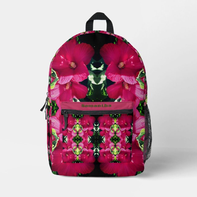 Red Hibiscus Flower Pair Abstract Personalized  Printed Backpack (Front)