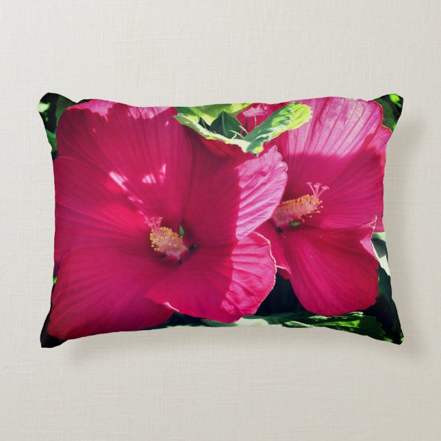 Red Hibiscus Flower Pair Close Up  Accent Pillow (Front)