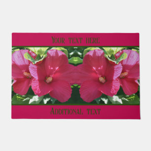 Red Hibiscus Flower Pair Close Up Personalized Doormat
