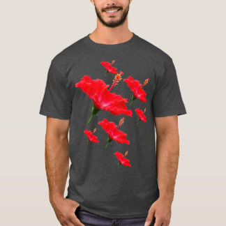 Red Hibiscus Flower Pattern T-Shirt