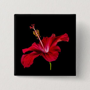 Red Hibiscus Flower Side View 2 Inch Square Button