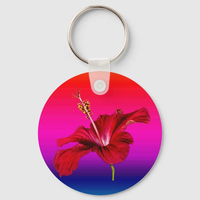 Red Hibiscus Flower Side View Keychain (Front)