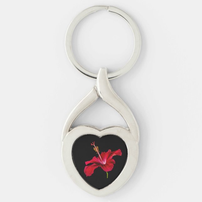 Red Hibiscus Flower Side View Keychain (Front)