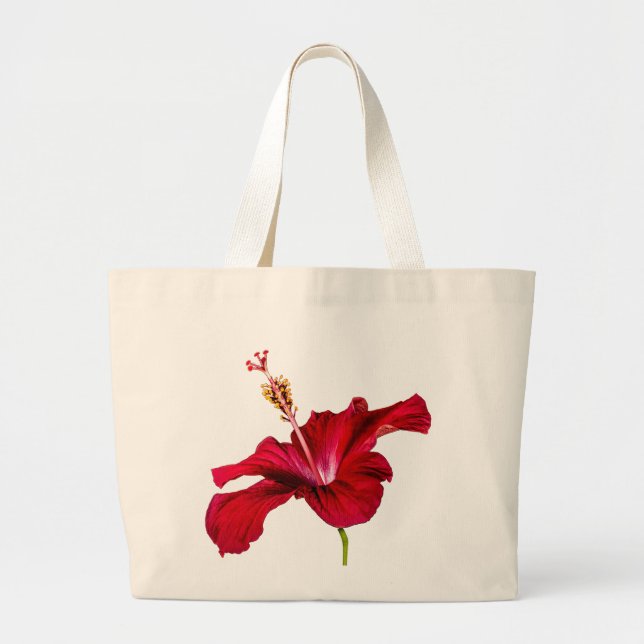 Red Hibiscus Flower Side View Large Tote Bag (Front)
