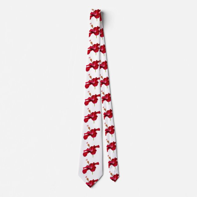 Red Hibiscus Flower Side View Tie (Front)