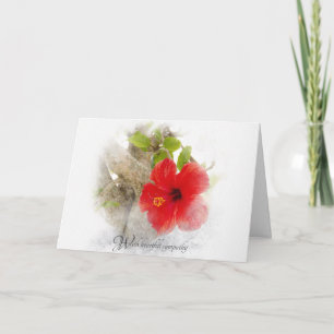 red hibiscus flower sympathy card