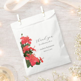Red Hibiscus Flower Thank you Wedding Favour Bag