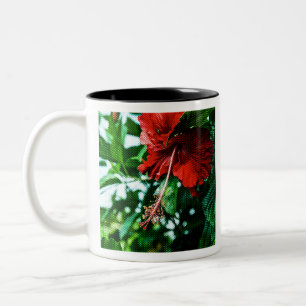 Red Hibiscus Flower Two-Tone Coffee Mug