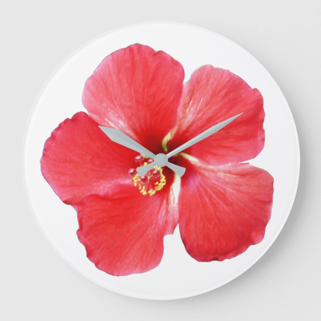 Red Hibiscus Flower Wall Clock (Front)