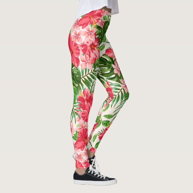 Red Hibiscus Flower White Background leggings (Right)
