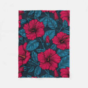 Red hibiscus flowers fleece blanket