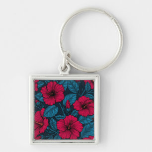 Red hibiscus flowers keychain