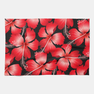 Red hibiscus flowers kitchen towel