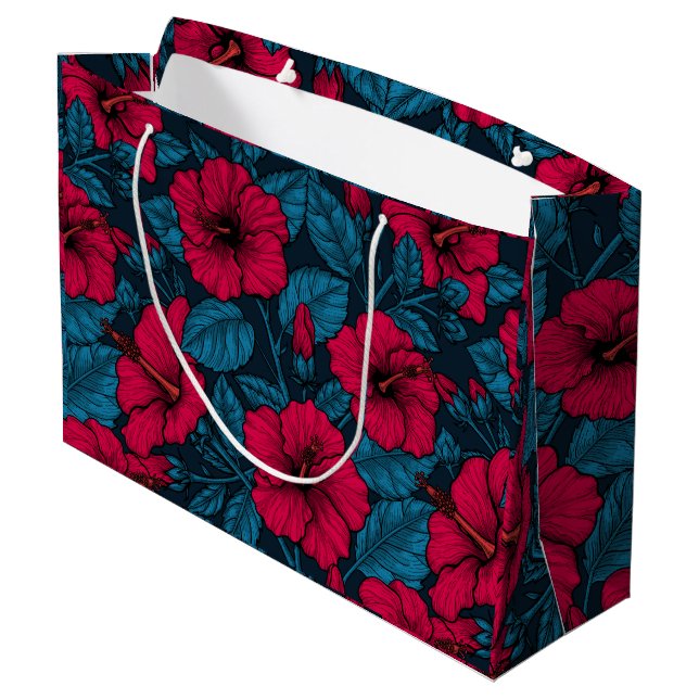 Red hibiscus flowers large gift bag (Back Angled)
