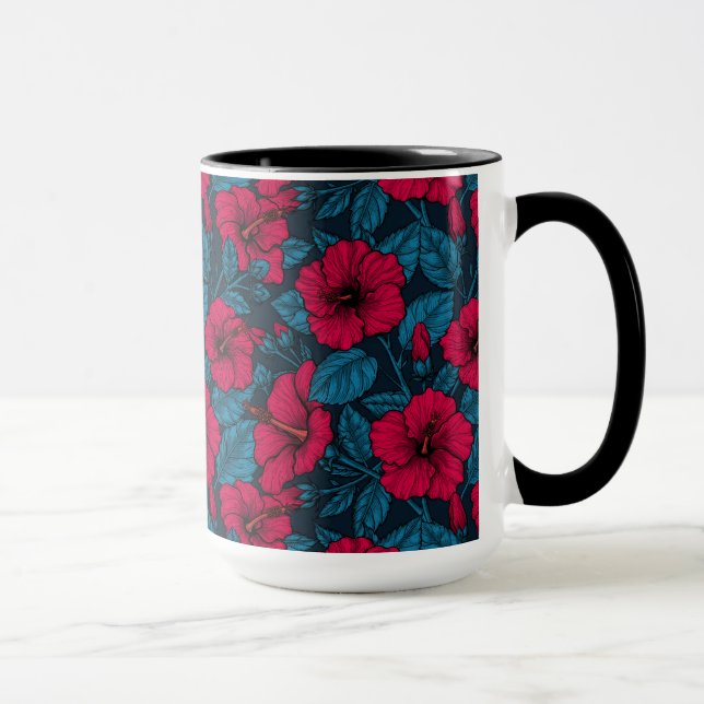Red hibiscus flowers mug (Right)